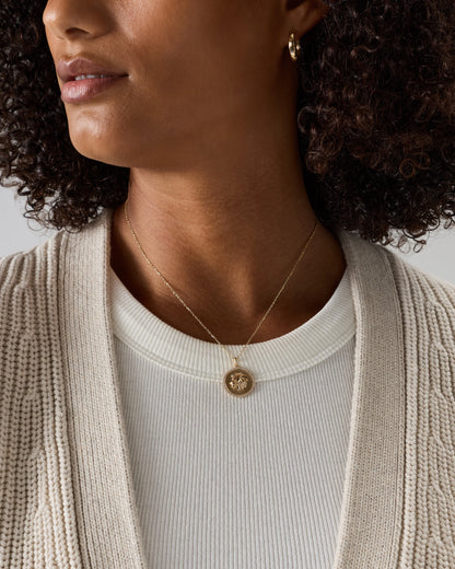 14K Gold Pave Zodiac Medallion Charm - One Size / Yellow Gold