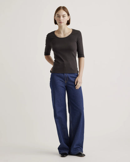 Organic Cotton Micro-Rib Elbow Sleeve Tee - XS / Moonstone Blue