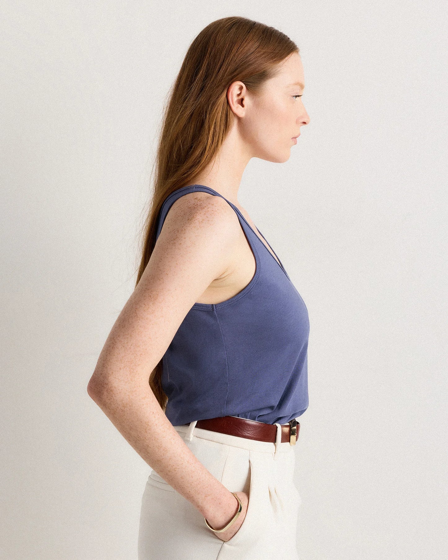 Cotton Modal Double Scoop Neck Tank - XS / Navy
