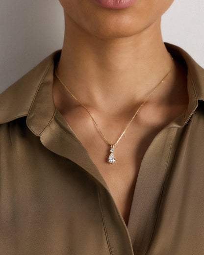 14K Gold Lab Grown Diamond Round & Pear Drop Necklace - One Size / Yellow Gold