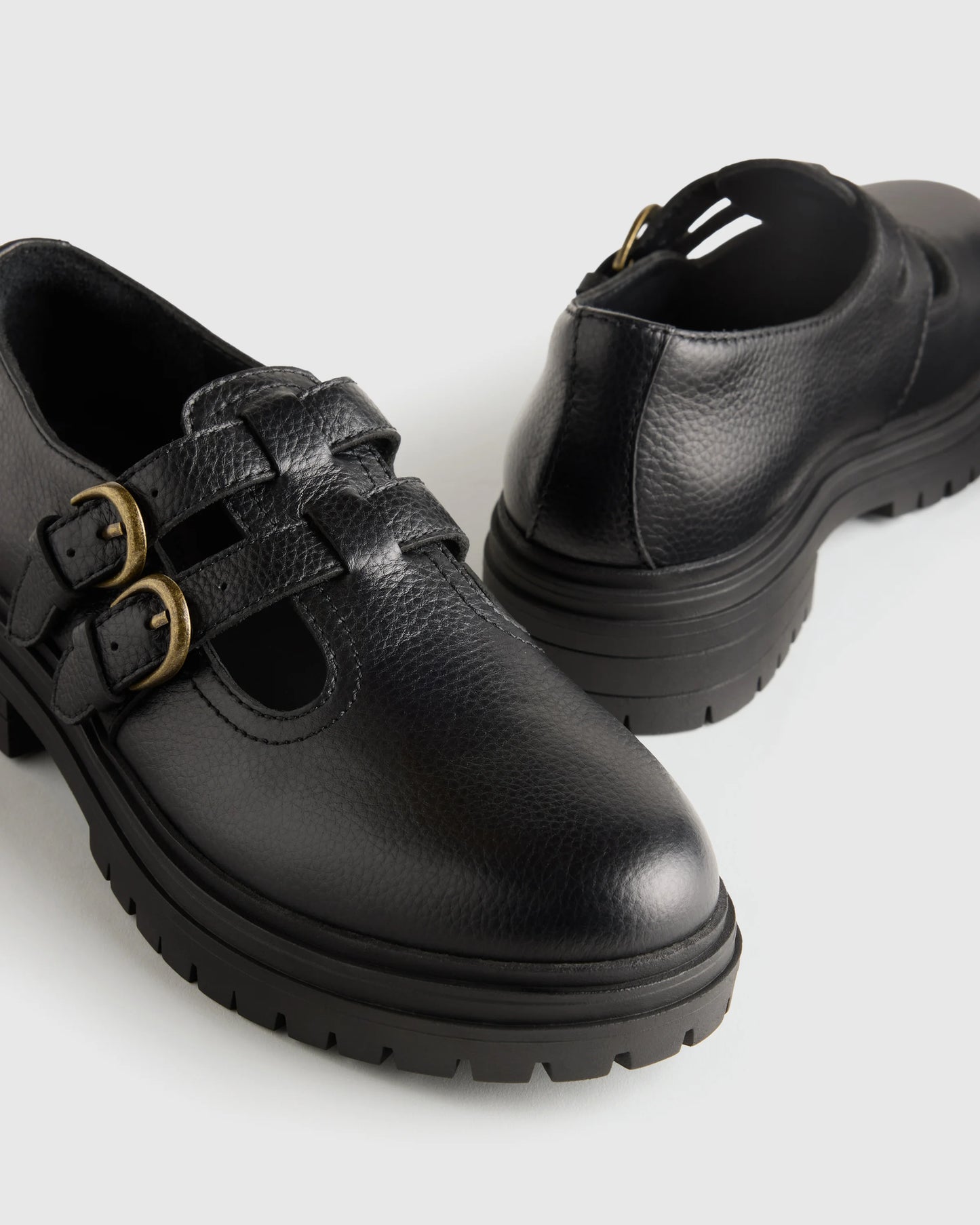 Italian Leather Lug Sole Mary Jane - 5 / Black