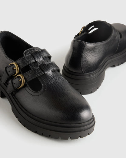 Italian Leather Lug Sole Mary Jane - 5 / Black