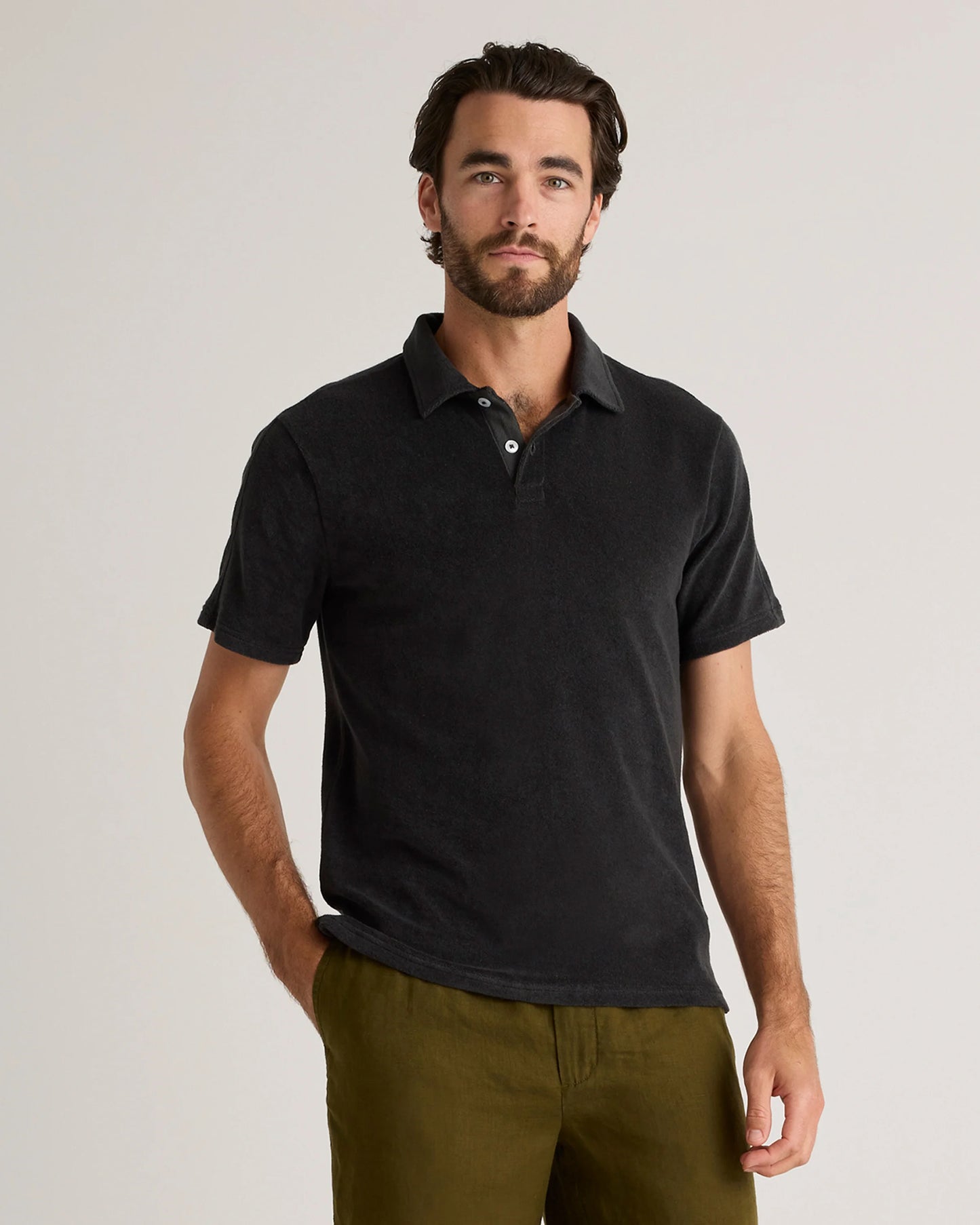 100% Organic Cotton Terry Towel Polo - S / Charcoal