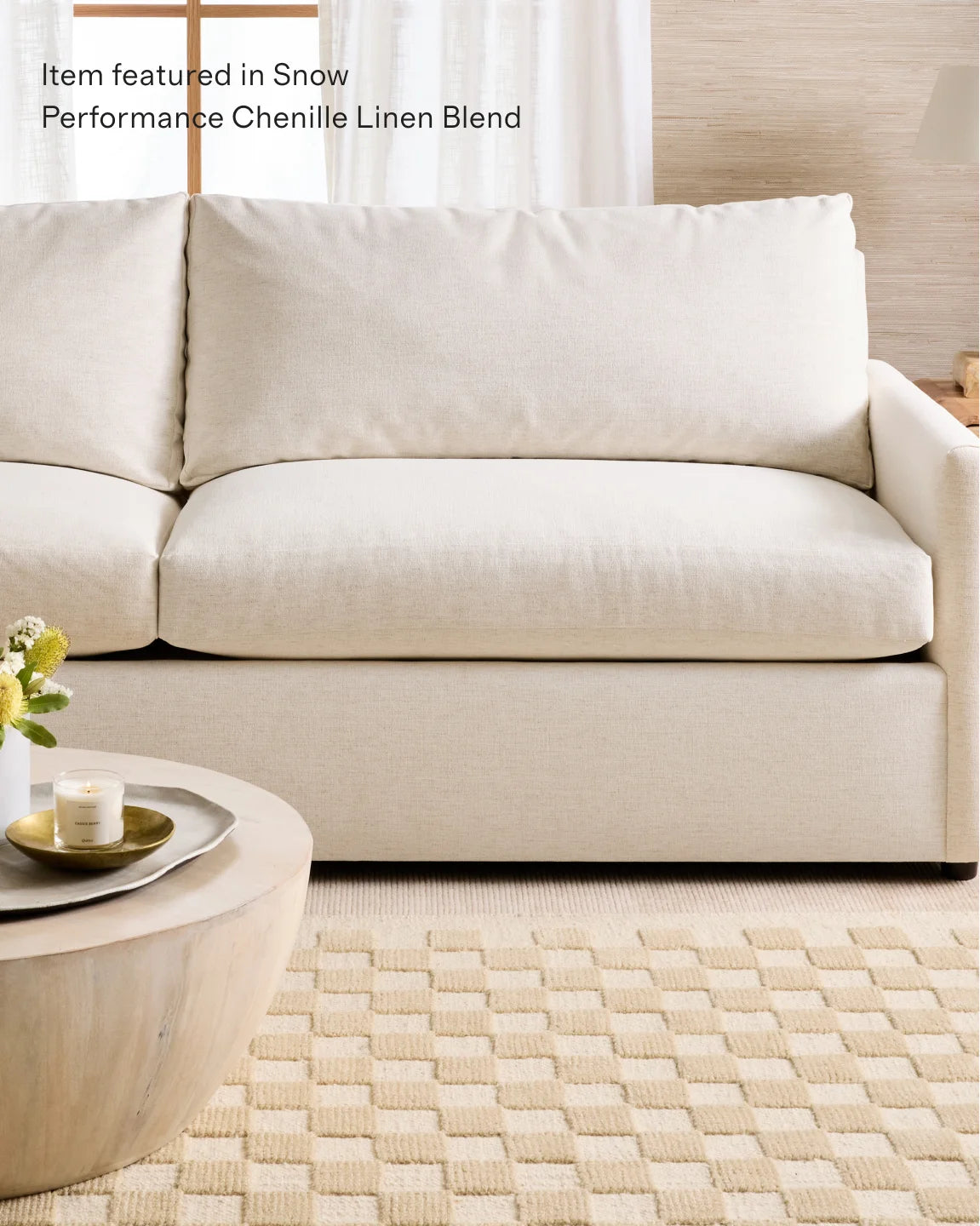 Brennan Sofa in Performance Chenille Linen Blend - 7ft / Snow
