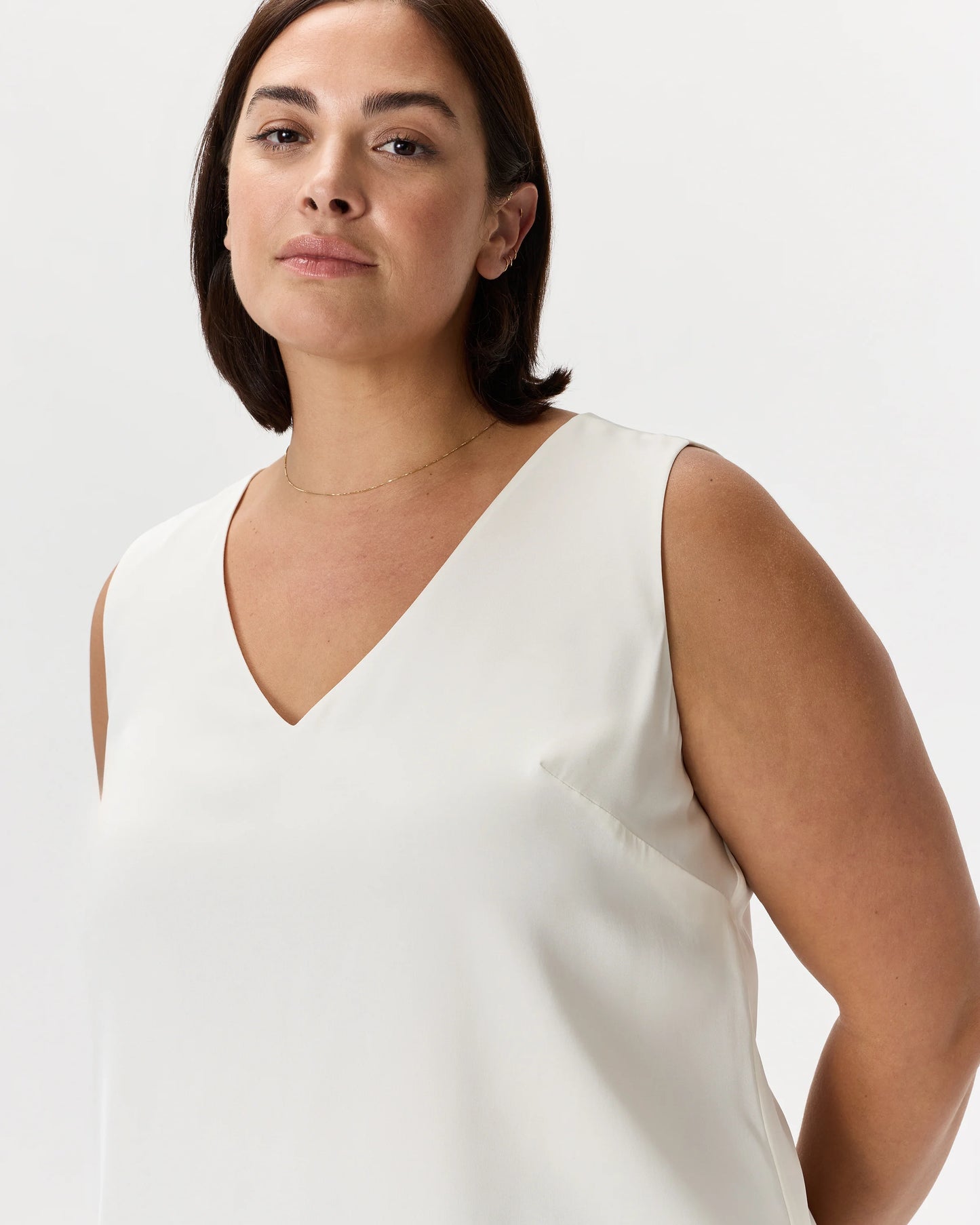 Washable Stretch Silk Tank - 1X / Navy