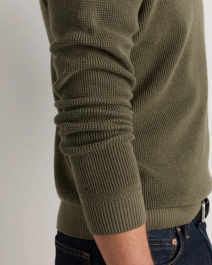Organic Cotton Cashmere Waffle Crewneck Sweater - S / Bayberry Olive