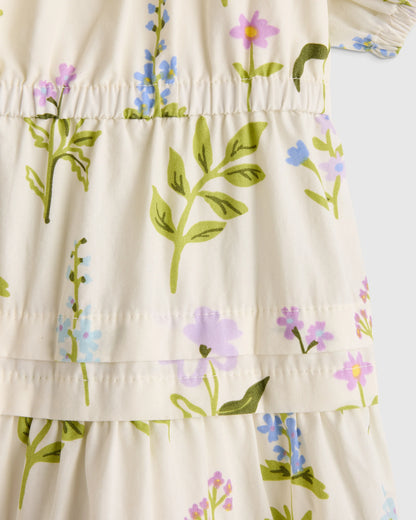 100% Organic Cotton Poplin Tiered Dress - 3-6M / Peach Floral
