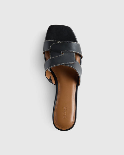 Italian Leather 35mm Wood Block Heel Mule - 5 / Black