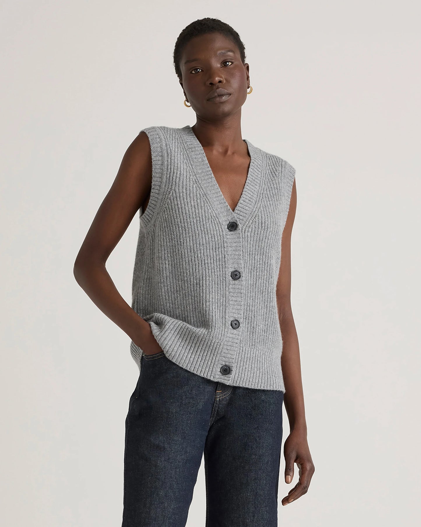 Mongolian Cashmere Fisherman Sweater Vest - XS / Oatmeal