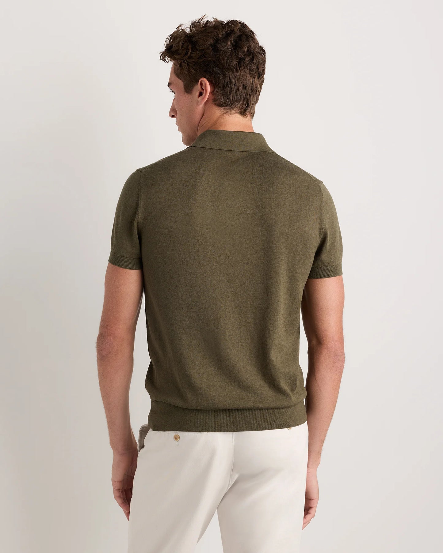 Cotton-Silk Ribbed Short Sleeve Sweater Polo - S / Speckled Beige