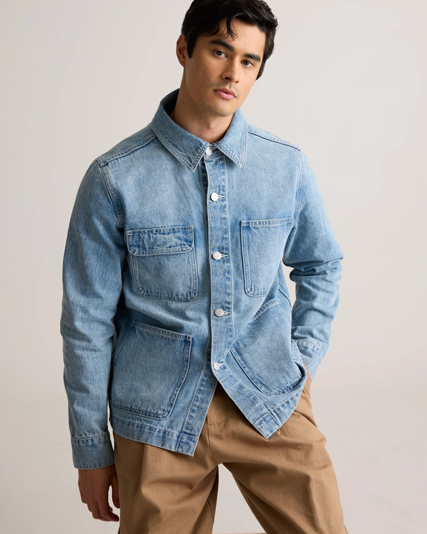 100% Organic Cotton Denim Chore Jacket - S / Dark Indigo