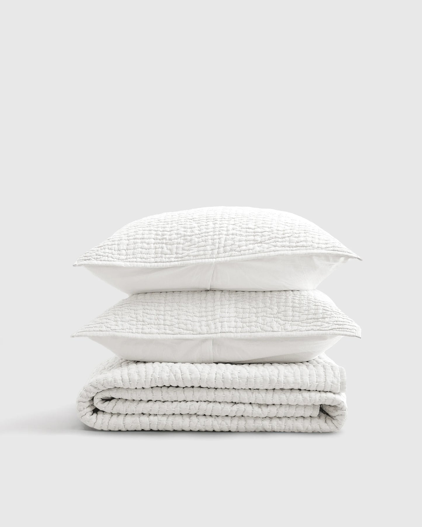 European Linen Cotton Stitch Quilt Set - Twin / Stone