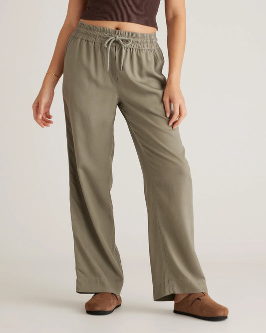 Vintage Wash Tencel Wide Leg Pants - XS / Olive