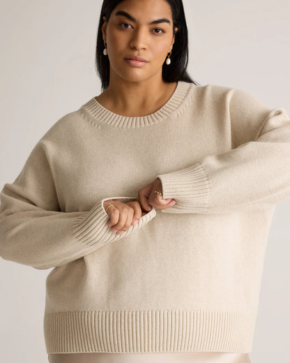100% Organic Cotton Boyfriend Crew Sweater - 1X / Shell Pink