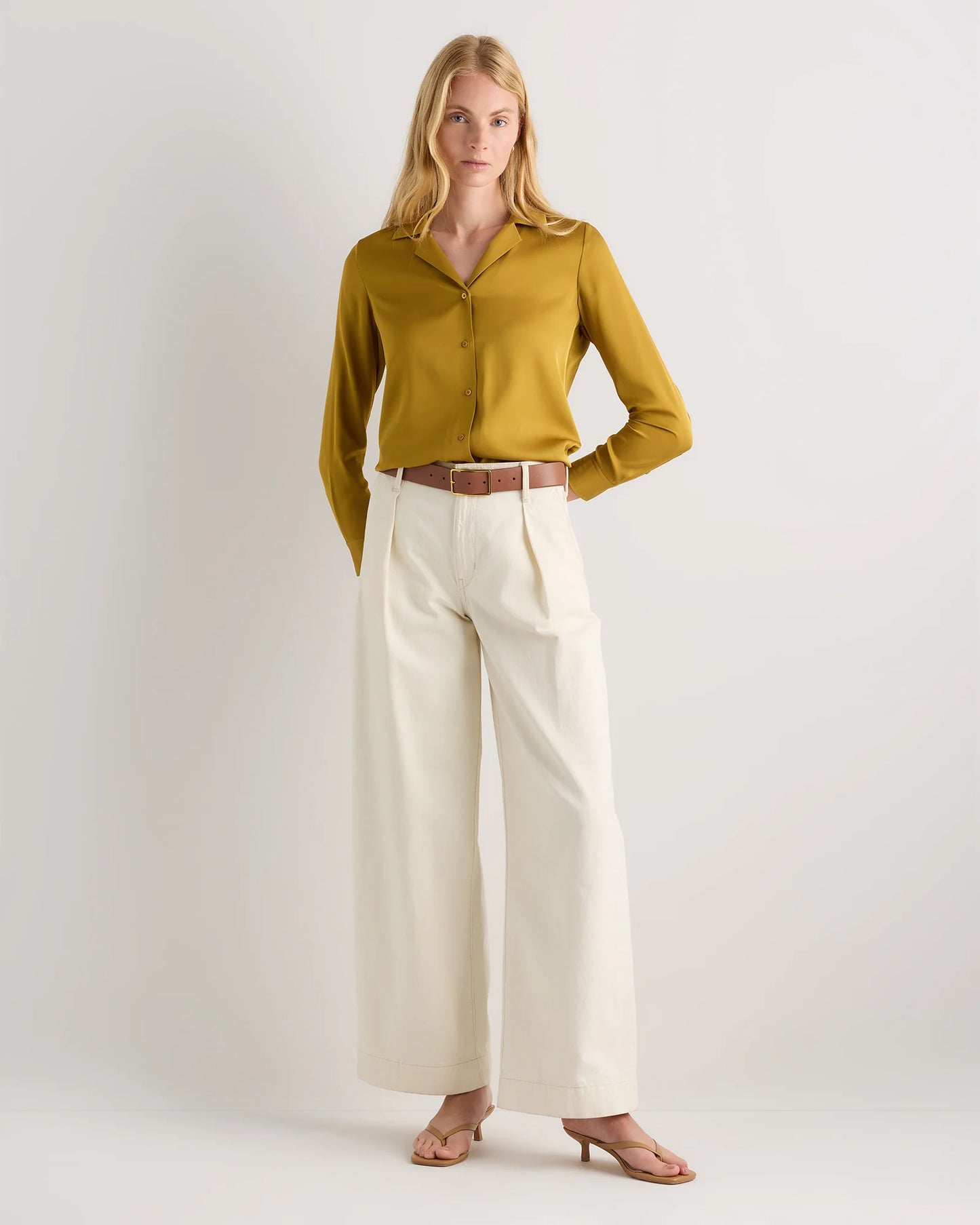 Washable Stretch Silk Notch Collar Blouse - XS / Moonstone Blue