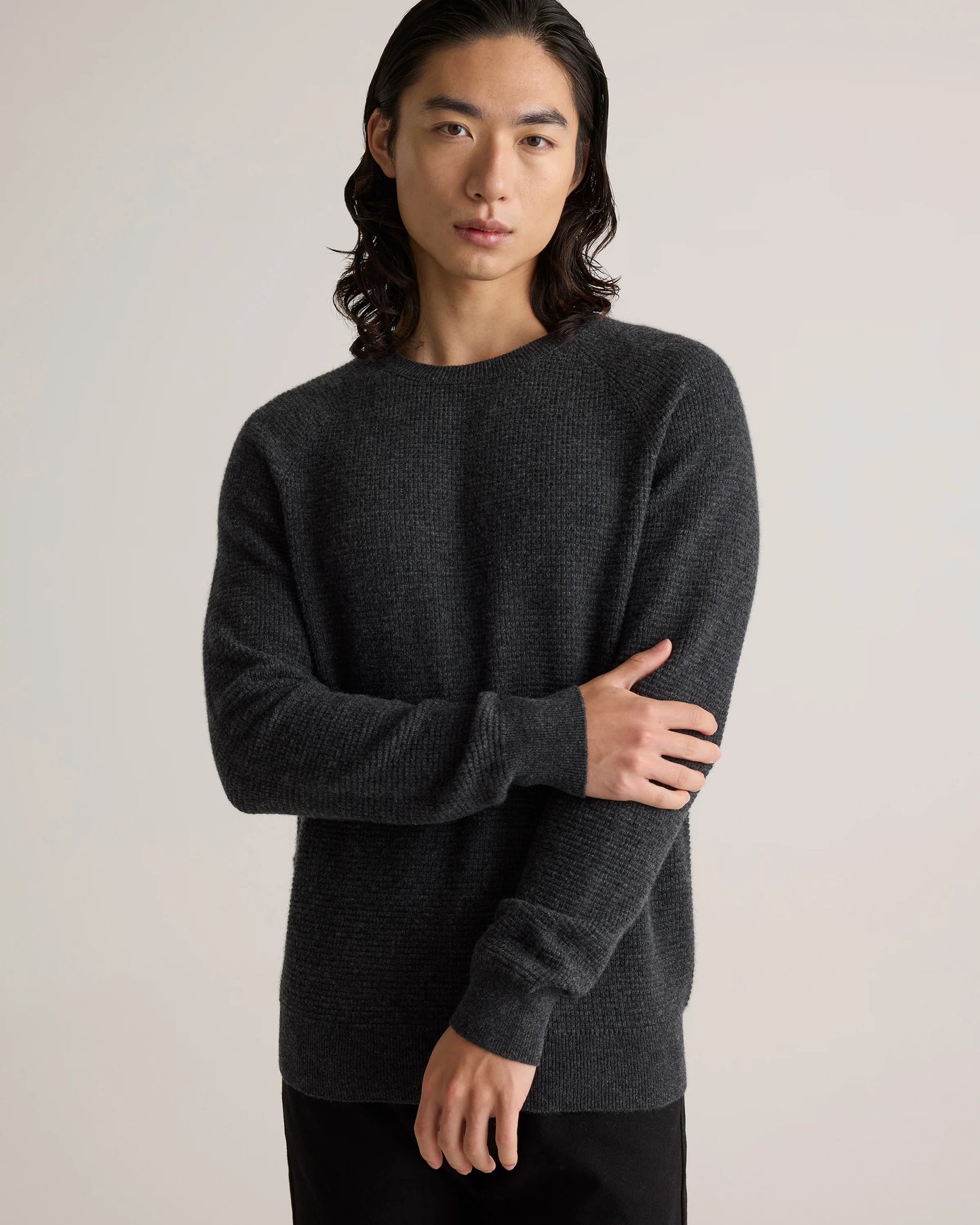 Mongolian Cashmere Waffle Sweatshirt - S / Faded Denim