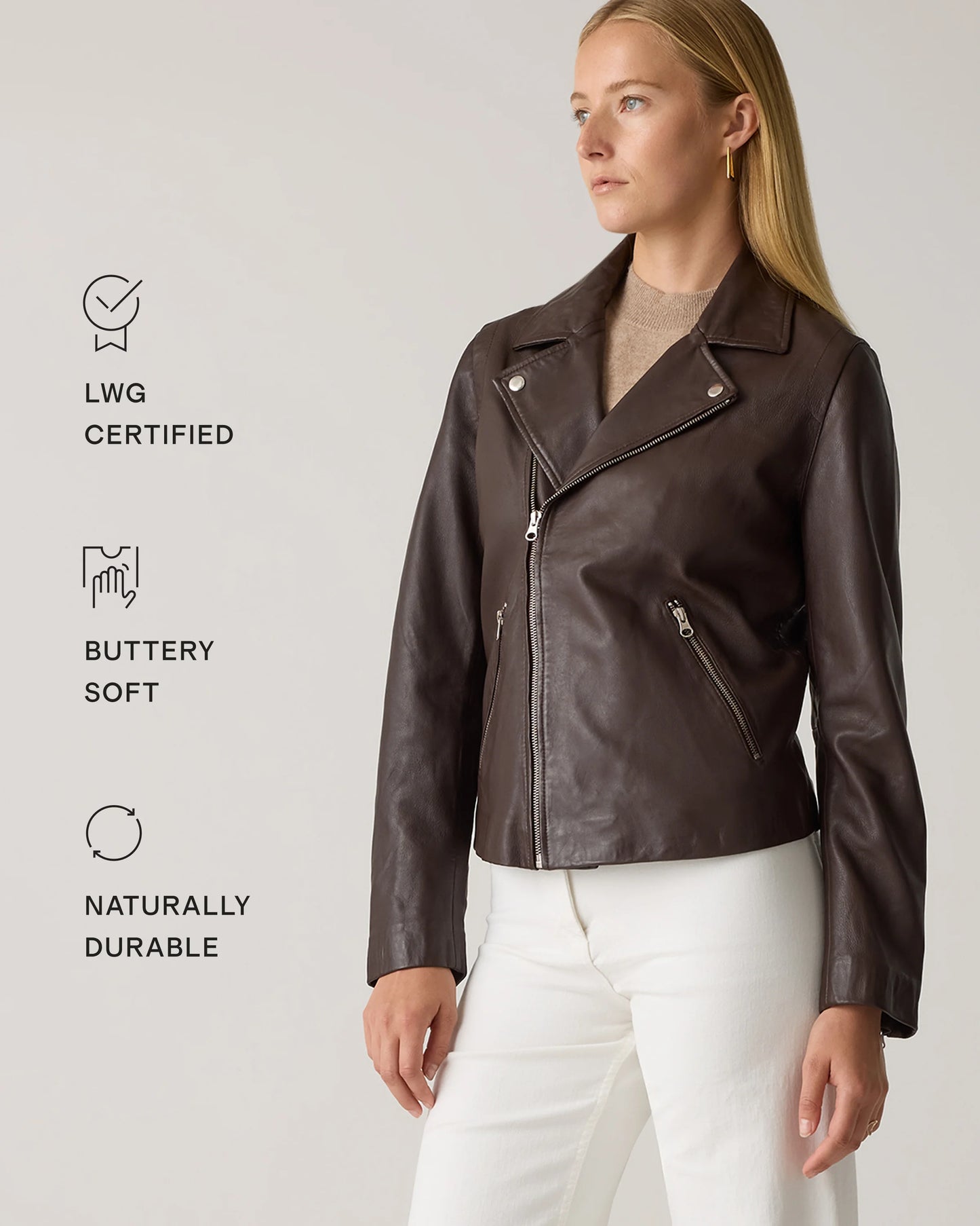 100% Washed Leather Biker Jacket - XS / Brown