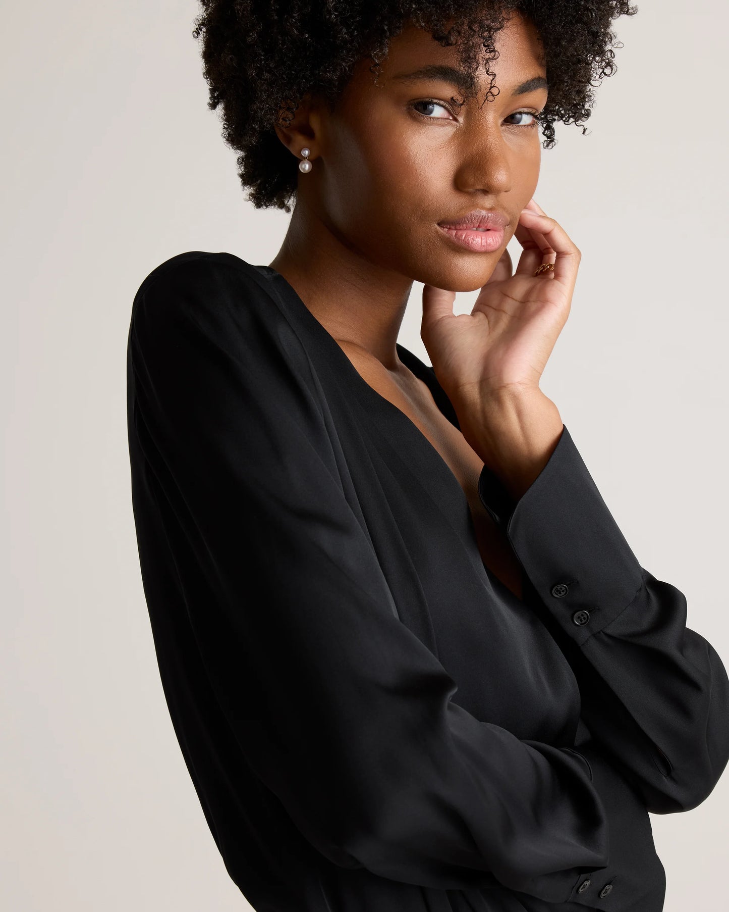 Washable Stretch Silk Surplice Bodysuit - XS / Moonstone Blue