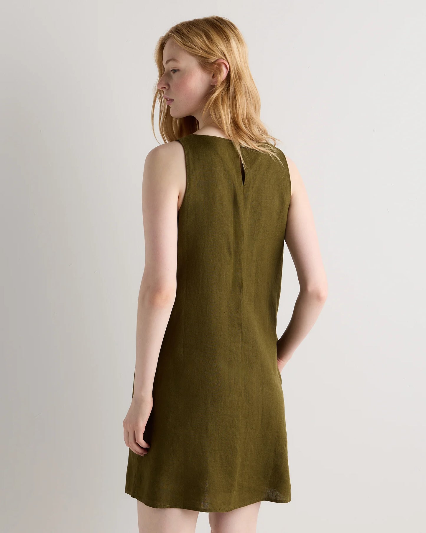 100% European Linen Tank Mini Dress - XS / Martini Olive