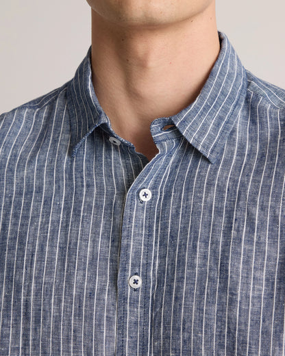 100% European Linen Relaxed Short Sleeve Shirt - XS / Taupe Brown Chambray