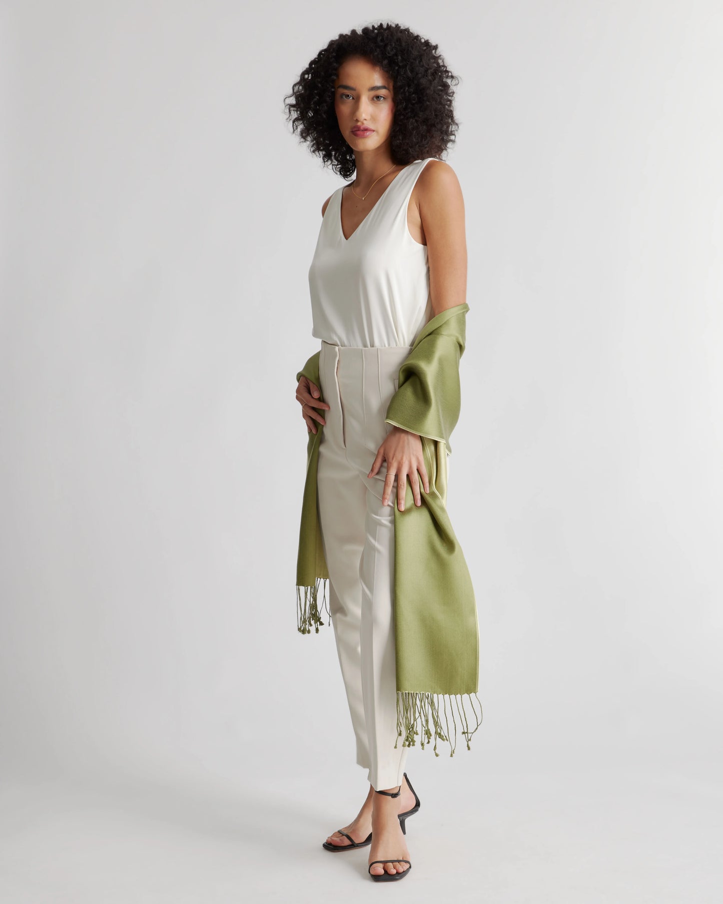 100% Silk Reversible Scarf - One Size / Green