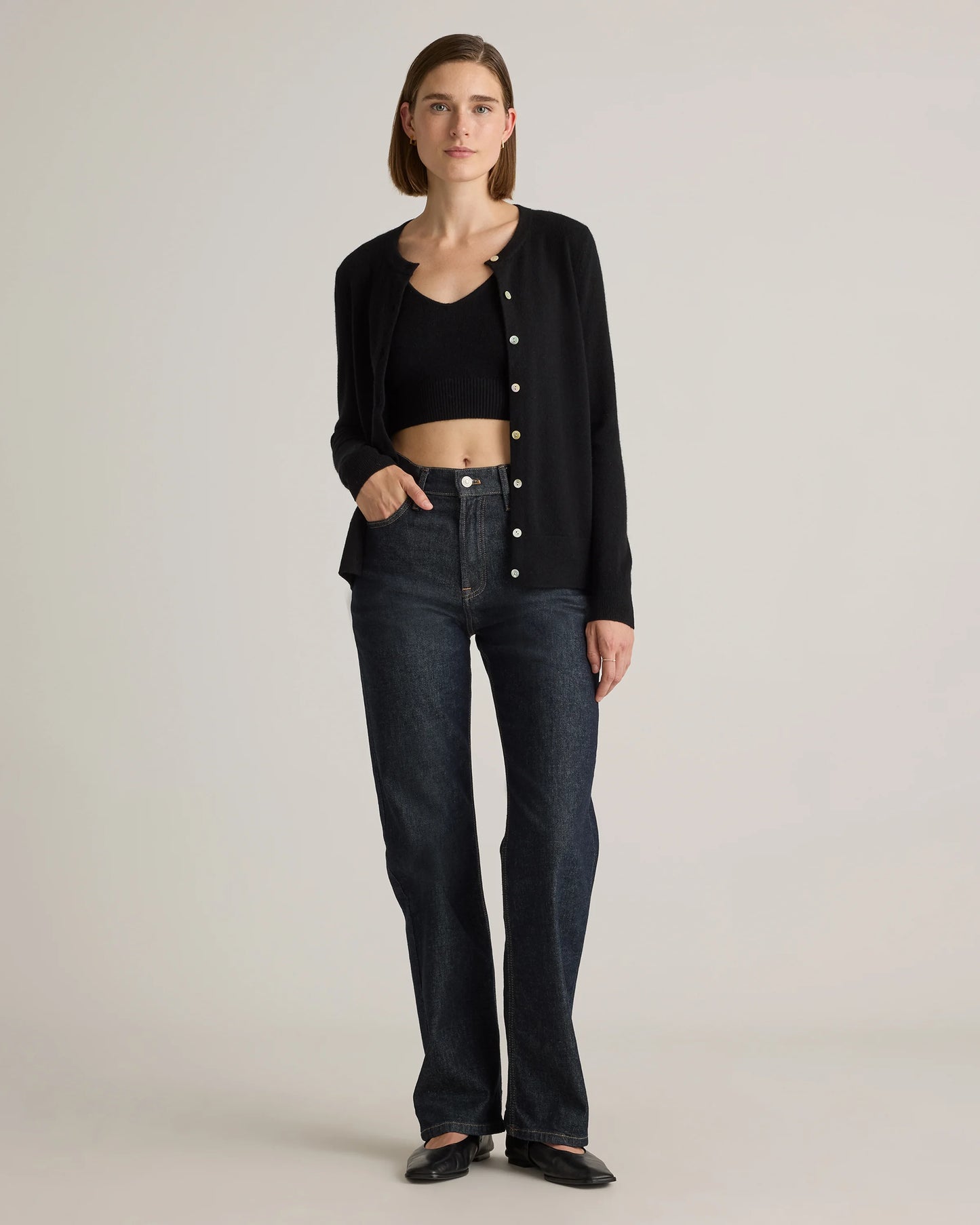 Mongolian Cashmere Cardigan Sweater - XS / Black