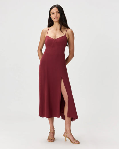 Lightweight Crepe Sweetheart Midi Dress - XS / Maroon