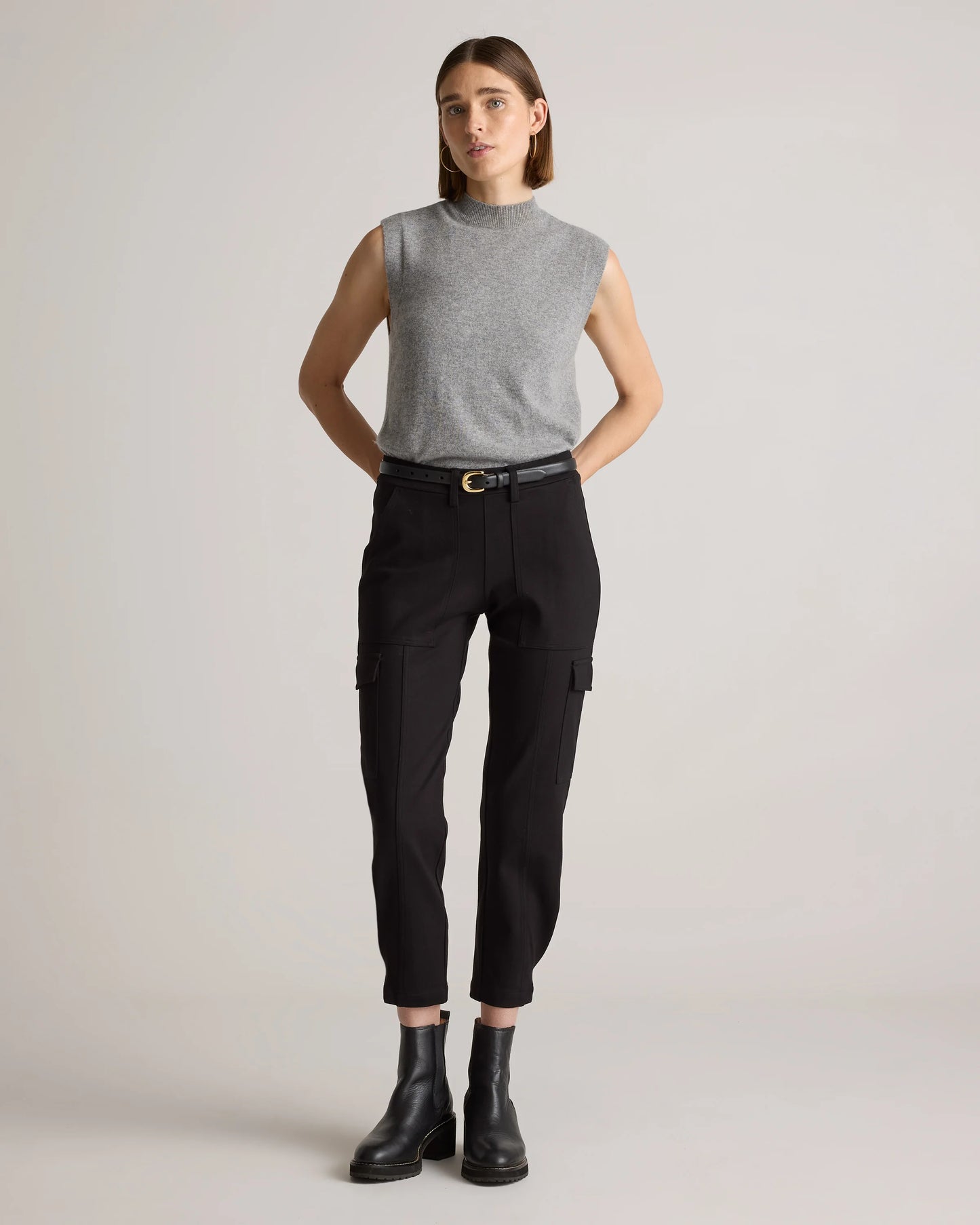 Ultra-Stretch Ponte Tapered Cargo Pants - XS / Black