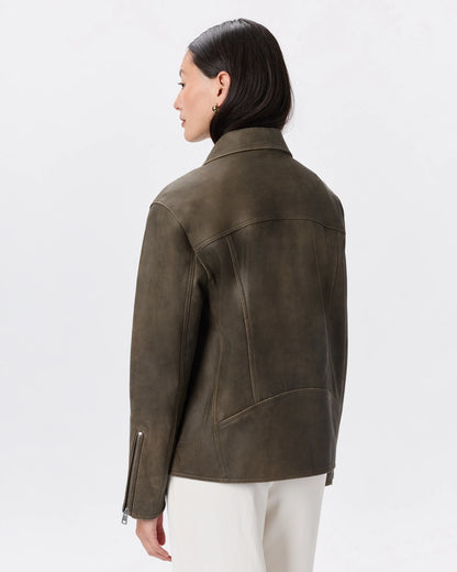 100% Leather Oversized Biker Jacket - XS / True Black