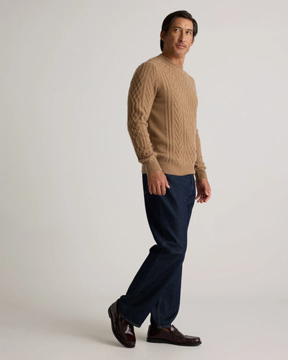 Mongolian Cashmere Cable Crewneck Sweater - S / True Navy