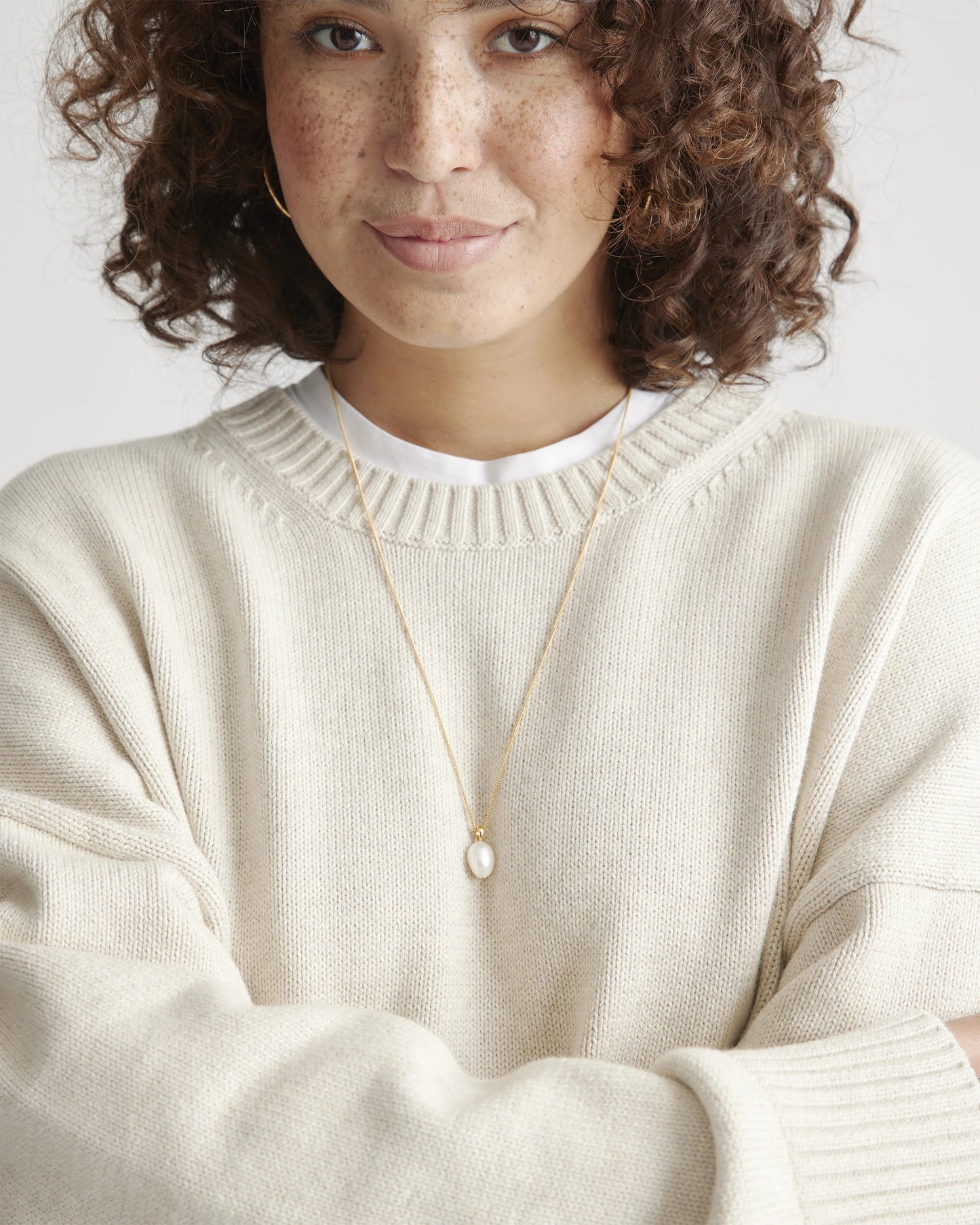 100% Organic Cotton Boyfriend Crew Sweater - XS / Speckled Beige
