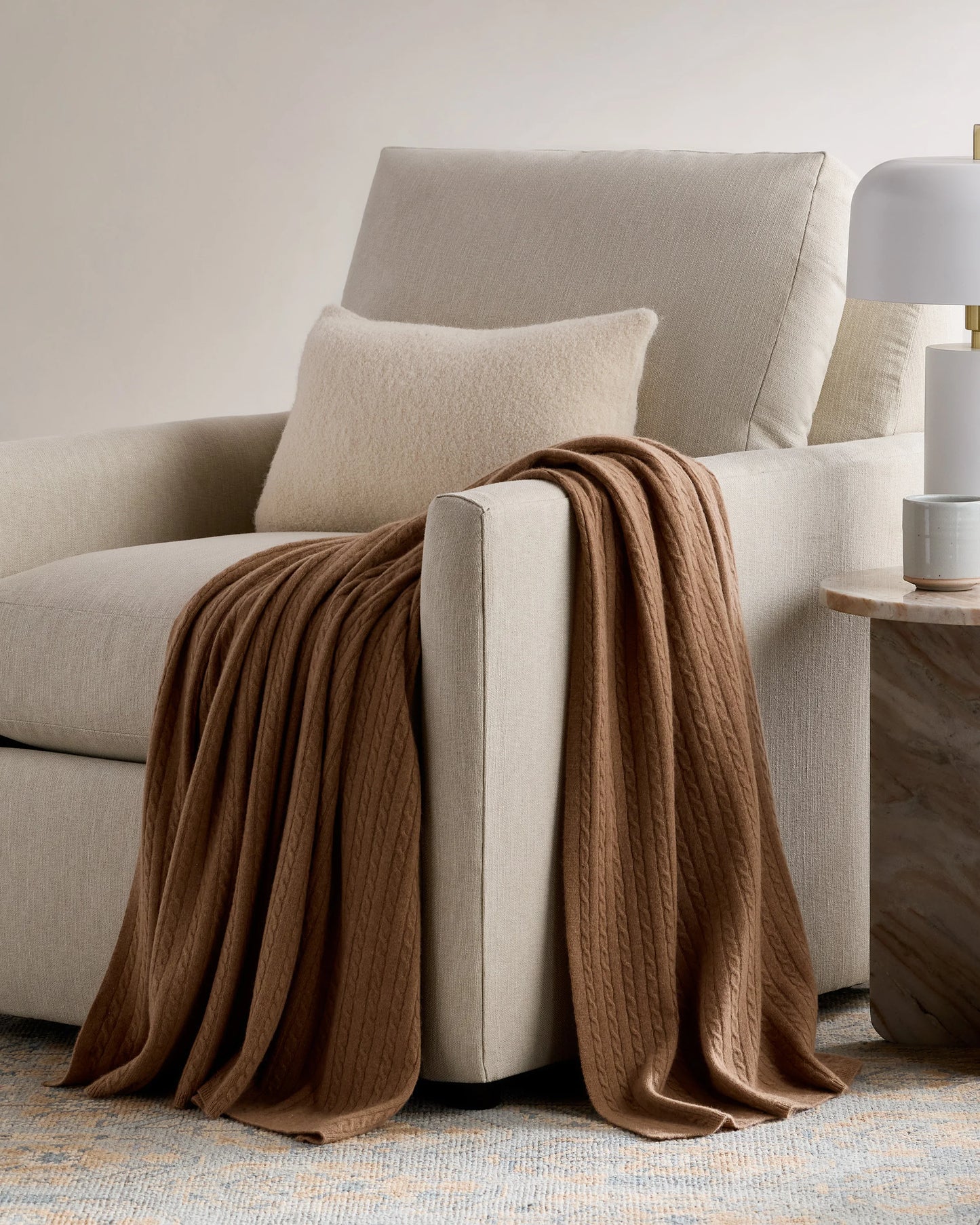 Cable Knit Cashmere Throw - 50x70 / Limoncello