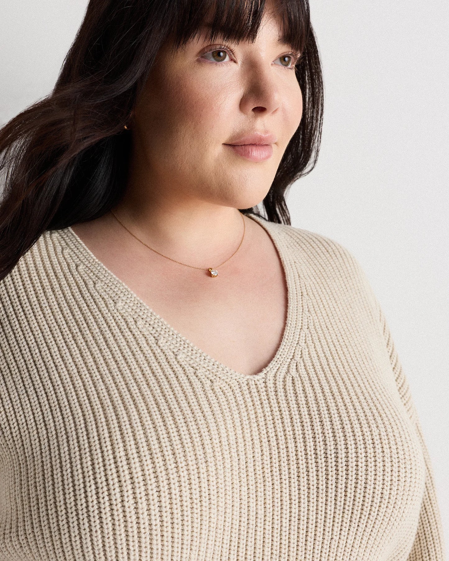 100% Organic Cotton Fisherman V-Neck Sweater - 1X / Speckled Beige