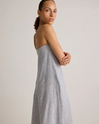 100% European Linen Strapless Maxi Dress - XS / Brick Red Heirloom Floral