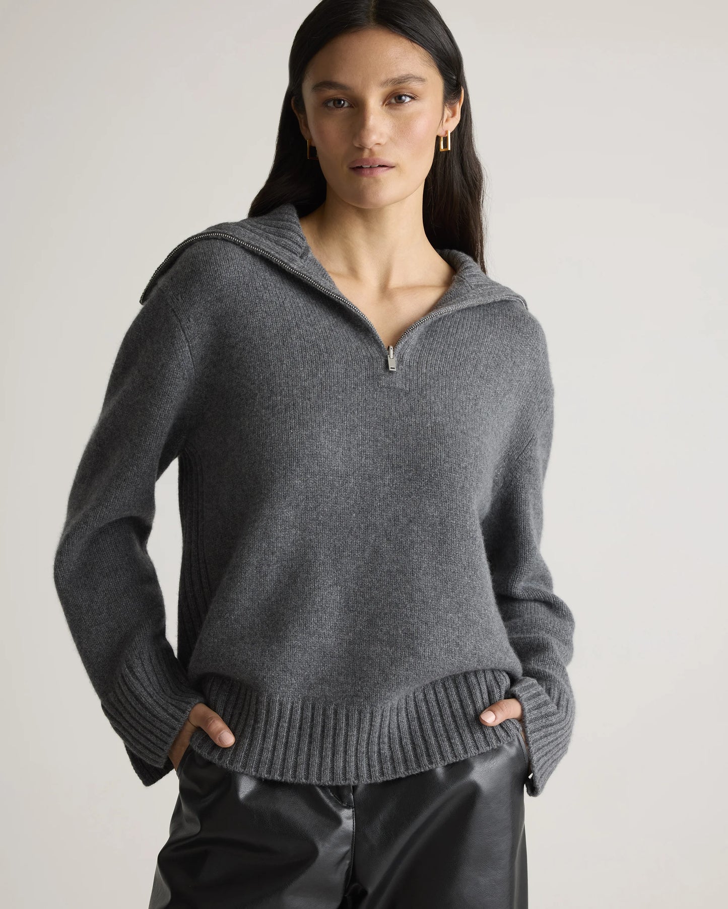 Luxe Baby Cashmere Quarter Zip Sweater - XS / Creamy Cortado