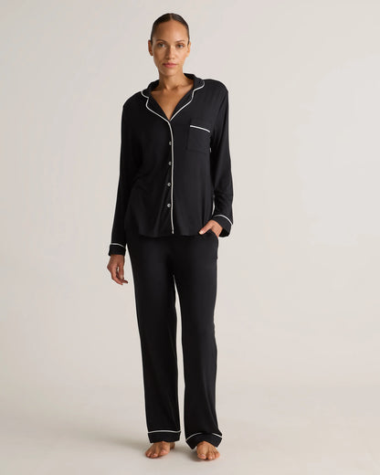 Bamboo Jersey Long Sleeve Pajama Set - XS / True Black