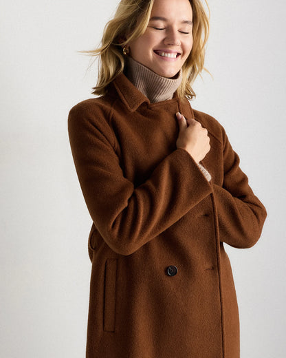 Camel Hair Double-Breasted Long Wrap Coat - XS / Vicuna