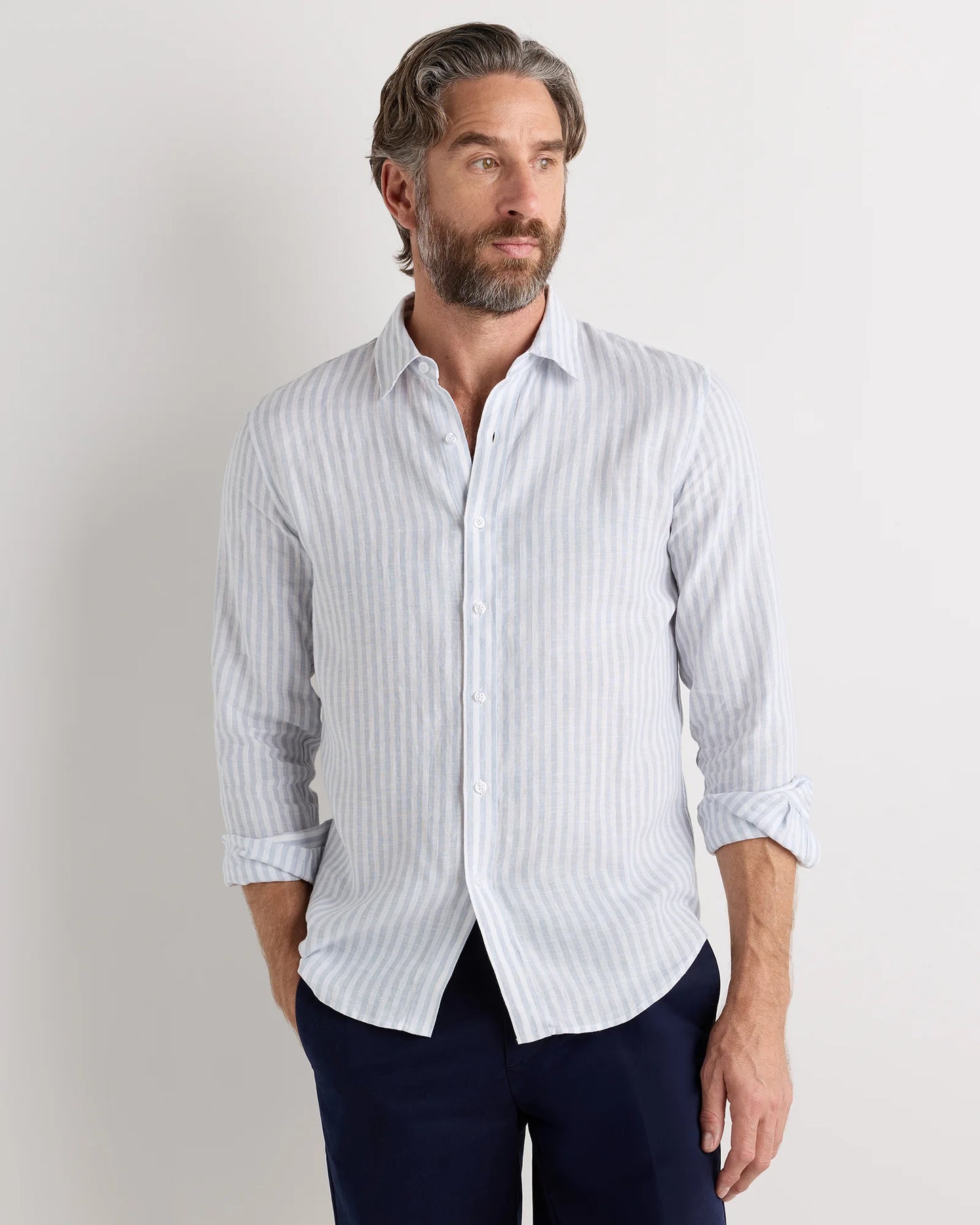 100% European Linen Relaxed Long Sleeve Shirt - XS / Flax