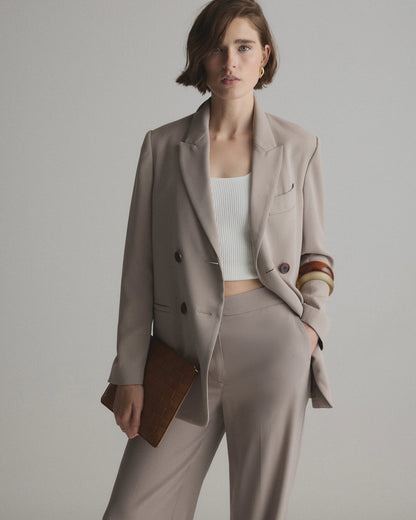 Stretch Crepe Relaxed Double-Breasted Blazer - XS / Sand
