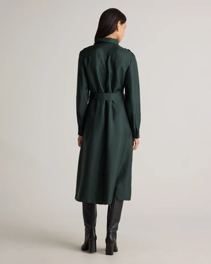 100% Silk Twill Utility Shirt Dress - XS / Hot Fudge