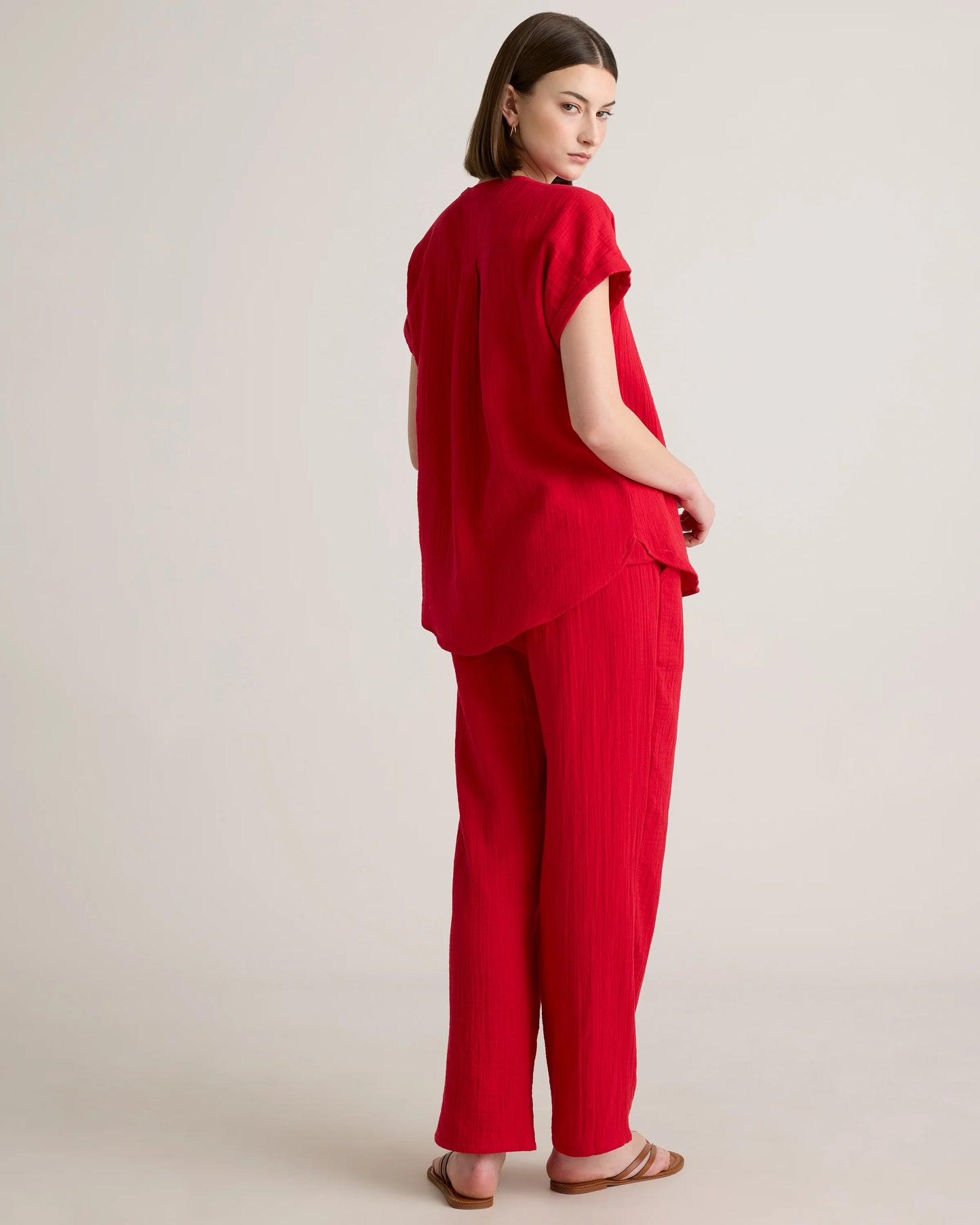 100% Organic Cotton Gauze Roll Sleeve Shirt - XS / Spiced Orange