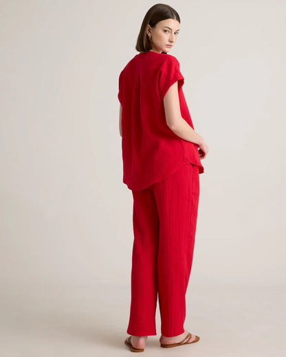 100% Organic Cotton Gauze Roll Sleeve Shirt - XS / Spiced Orange