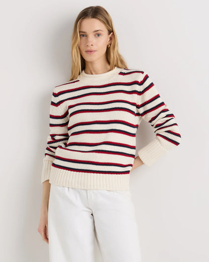 100% Organic Cotton Roll Neck Sweater - XS / Cornflower Mini Stripe