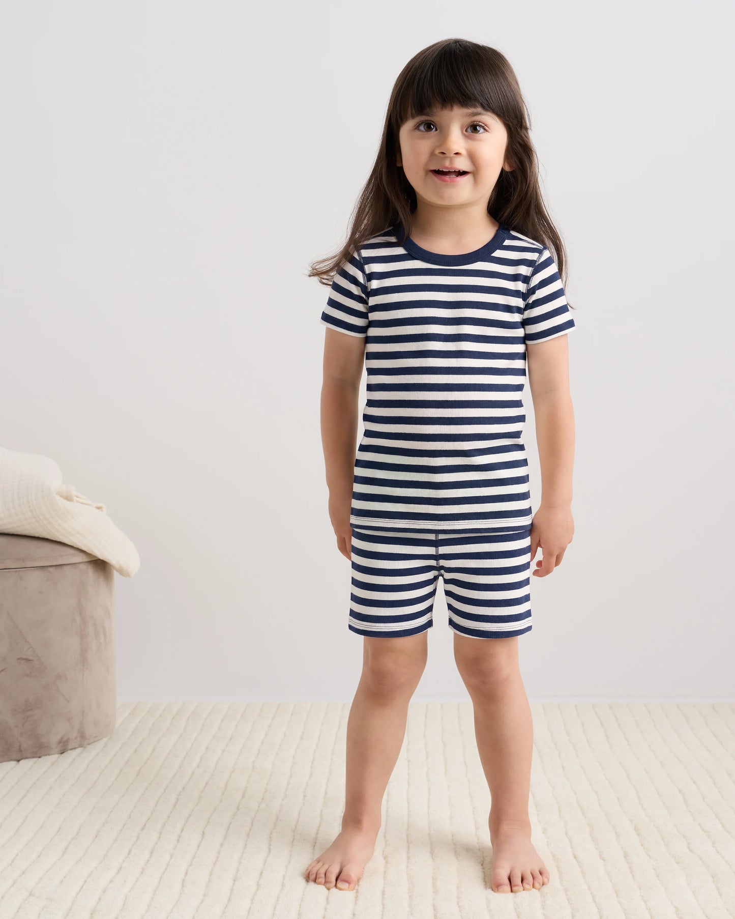 100% Organic Cotton Short Sleeve and Shorts Pajama Set - 2T / Navy Stripe