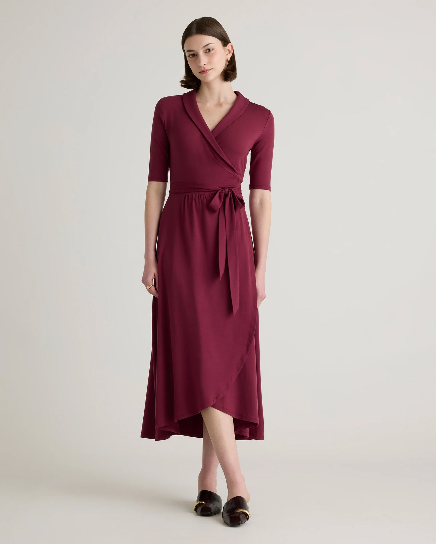 Tencel Jersey Midi Wrap Dress - XS / Brown
