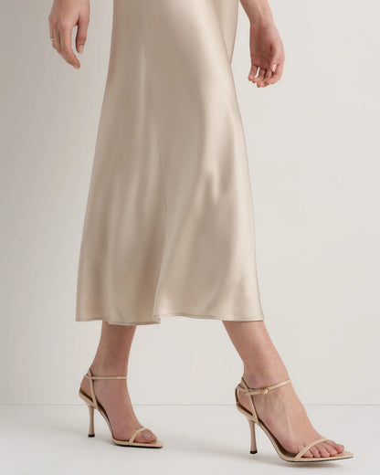 100% Washable Silk Strapless Midi Dress - XS / Hot Fudge