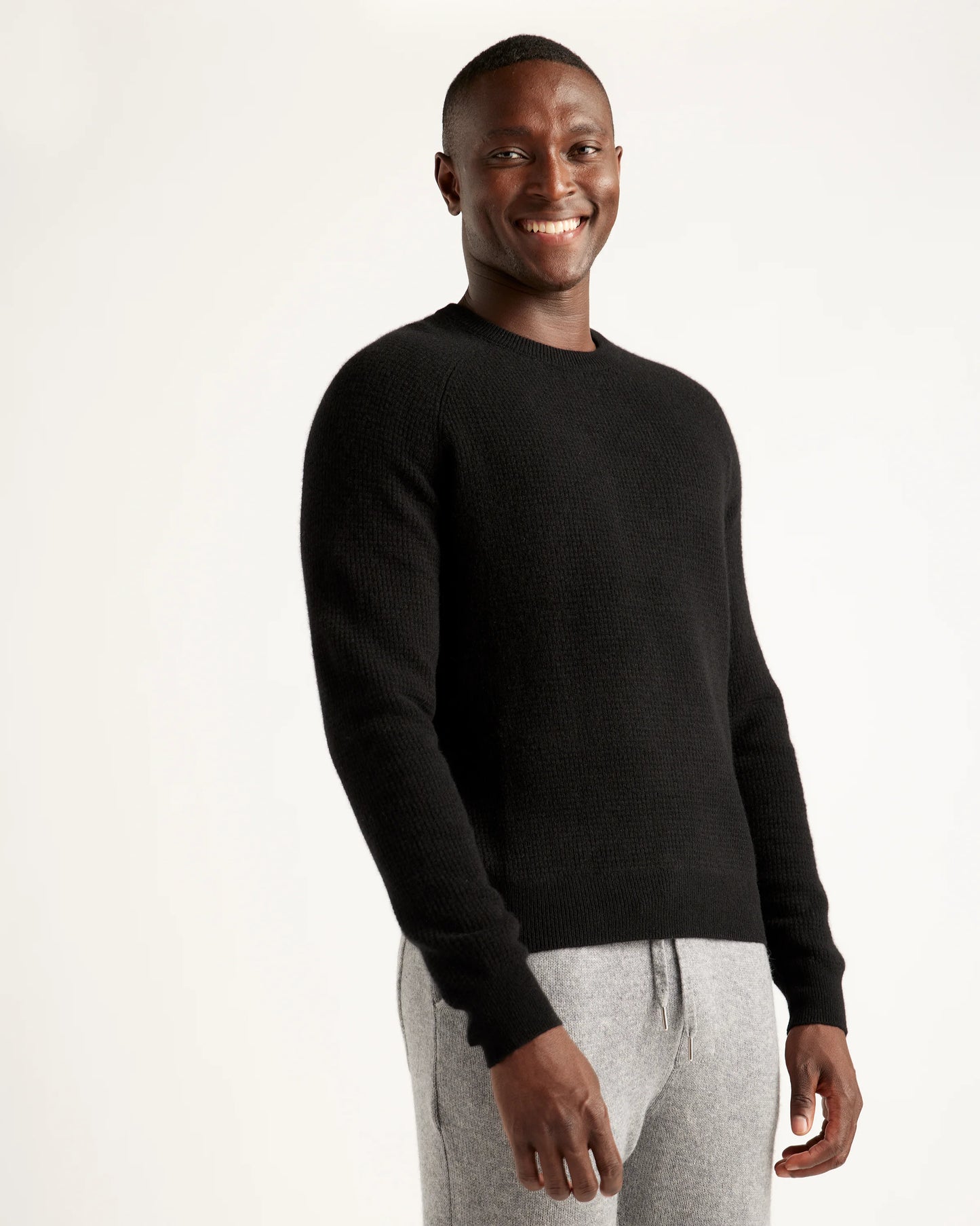 Mongolian Spring Cashmere Waffle Sweatshirt - S / Black