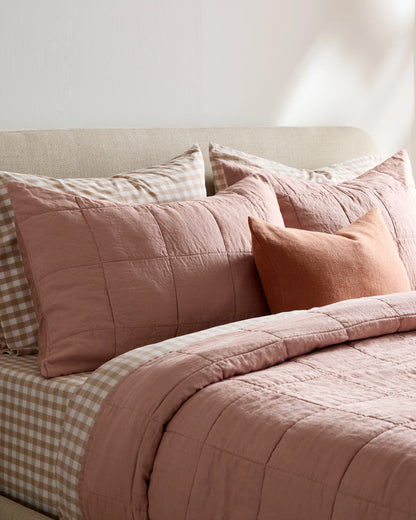 Lightweight European Linen Box Quilt Set - Twin / Dusty Mauve