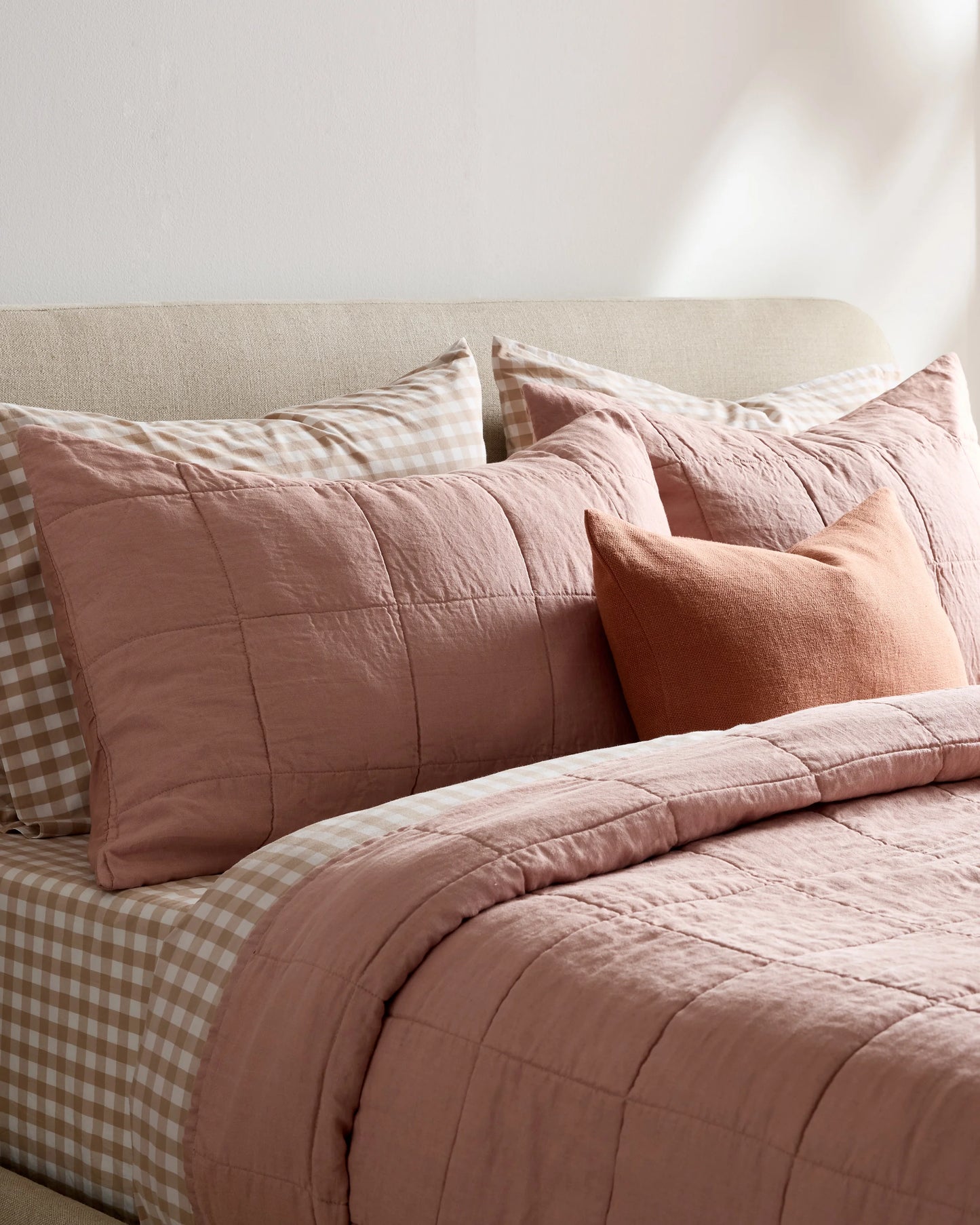 Lightweight European Linen Box Quilted Sham Set - Standard / Dusty Mauve