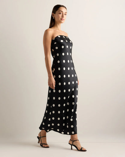 100% Washable Silk Strapless Midi Dress - XS / Hot Fudge